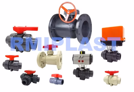Plástico PVC PVDF PP Pph CPVC UPVC Alavanca manual Roda dentada Válvula de diafragma Weir Válvula borboleta/Flange Válvula esfera True Union/Válvula de retenção elétrica pneumática